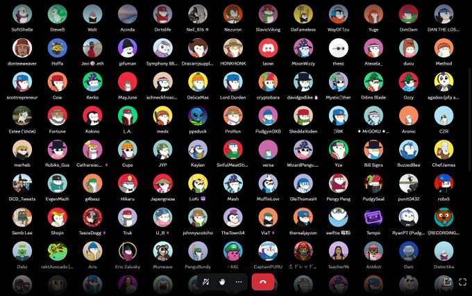 A detailed screenshot of an Audiences Discord server showing many user avatars, names, and online status indicators.