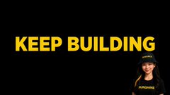 The image shows bold yellow text reading "KEEP BUILDING" against a black background, with a small image of a woman wearing a cap and a shirt that also says "BUILDING" in the bottom right corner. This motivational graphic accompanies a "Day 3 Challenge" post inviting followers to decode emojis and guess crypto-related words, emphasizing perseverance and continuous effort—fitting with the "Keep Building" theme of ongoing community engagement.