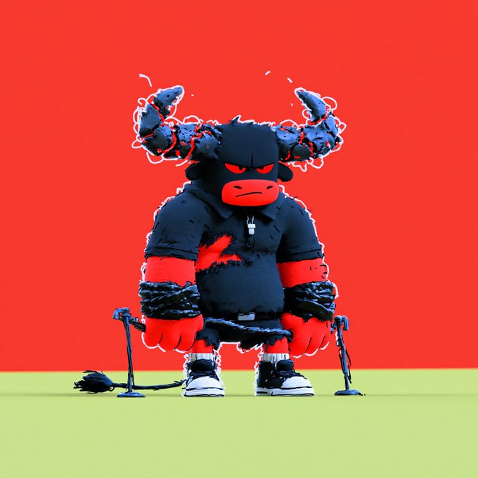 A stylized 3D illustration of an angry red character wearing a dark hooded outfit with crossed arms, set against a bright red background.