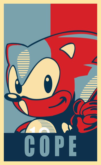 A stylized poster of Sonic the Hedgehog in red and blue tones with the word 'COPE' at the bottom and '40' partially visible.
