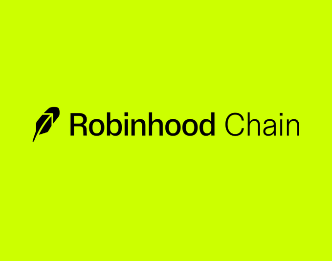 The image displays the "Robinhood Chain" logo in black text alongside its feather icon on a vibrant green background, visually representing the blockchain network highlighted in the post promoting strong projects and momentum within the Robinhood Chain ecosystem.