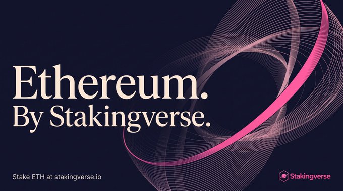 An advertisement reads "Ethereum. By Stakingverse." with "Stake ETH at stakingverse.io" and the Stakingverse logo, featuring a pink swirling design.