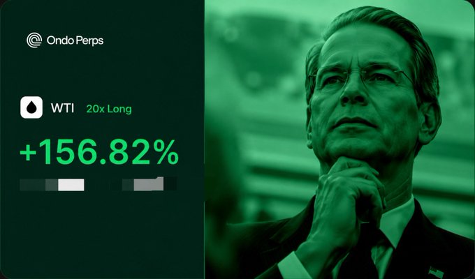 The image displays a man wearing glasses, who appears to be thinking. The backdrop is dark green with some white text in the foreground. In the background, there's an advertisement for a product or service. The text says "WTI WTI 020LONG +156.82%". This post seems to be related to either a discussion about investing in companies like Microsoft (WTI) or it could be referring to a post regarding a political figure such as Trump.