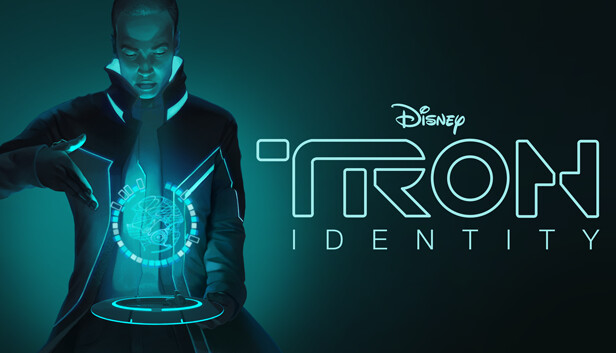 The image features a man dressed in a black suit holding a crystal ball that appears to be emitting blue light. The caption below the image reads "TRON Identity" with the words "disney" written above it, indicating that this is an advertisement for the movie "TRON Identity".