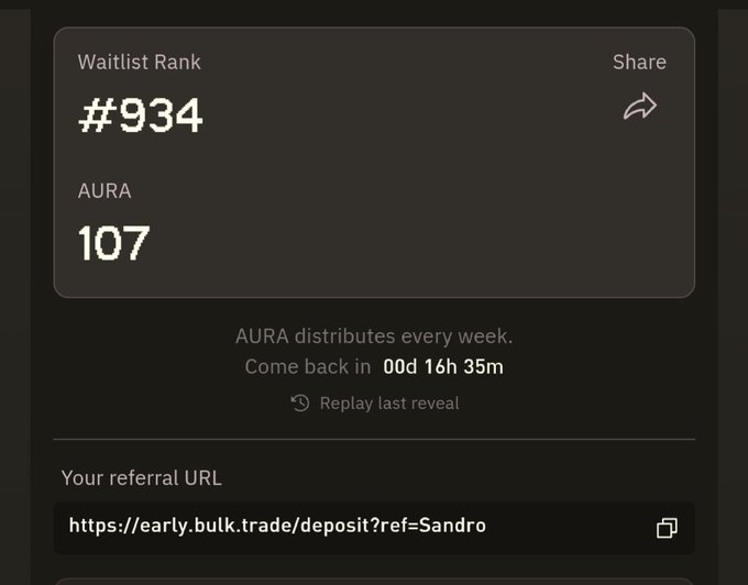 In the image, there's a post that mentions an online auction site called "bulk trade" with the website listed as "replay last reveal". The image also displays some important information about the auction being posted. A list of URLS is provided in the caption below the image, likely for referencing the auction site or accessing further details. There's a small amount of text at the bottom of the image that reads "Today BULK will distribute the second round of AURA!" This phrase might be related to the auction being posted, possibly referring to the release time or a promotional event associated with the bulk trade site.