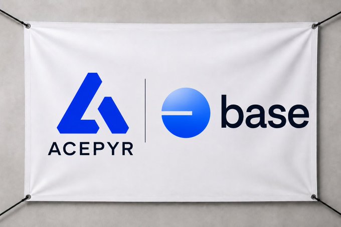 The image features a white banner with blue text that reads "@acepyr" and "@base". The banner has a logo of a circle with a line through it, which is part of the @base company's logo. The text on the banner indicates that the @base company is focused on creating non-transferable tokens (NTFs) for USDC rewards and owning their digital footprint. This aligns with the post's message about real value and the importance of NTFs in today's world, where people are waking up to the idea of owning their data and digital assets.