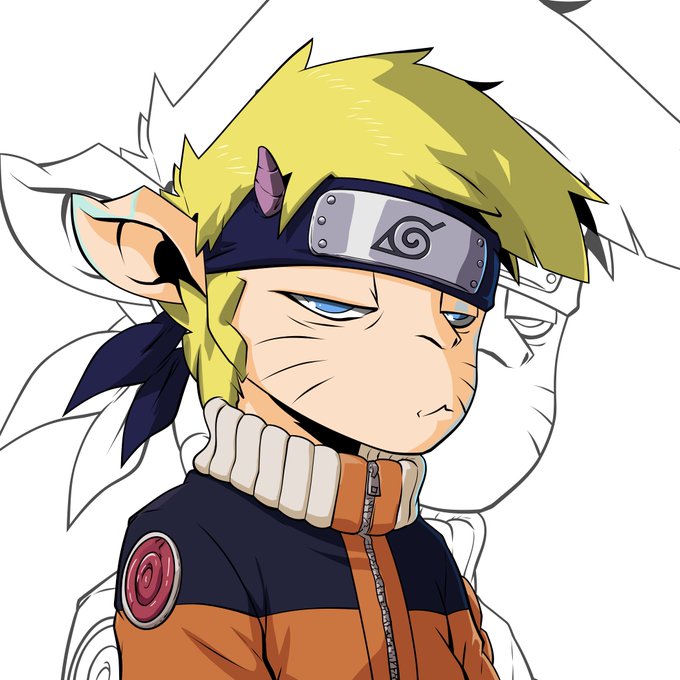 A stylized cartoon portrait depicts Naruto Uzumaki from the anime series, featuring his signature blonde hair, blue eyes, whisker-like marks on his cheeks, and the Hidden Leaf Village headband, set against a sketched background of a larger version of the same character. The image cleverly reimagines the iconic ninja as a "goat" character, tying into the GoatsOfSolana contest theme by suggesting Naruto as a potential mascot for the project.