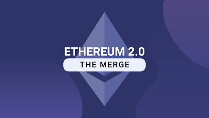 The image displays the Ethereum logo with the text "ETHEREUM 2.0 - THE MERGE," referencing Ethereum's historic transition to proof-of-stake, which the post connects to Vitalik's new "Extremely Lean Chain" blueprint aimed at scaling for millions of validators, quantum security, and AI-driven transactions.
