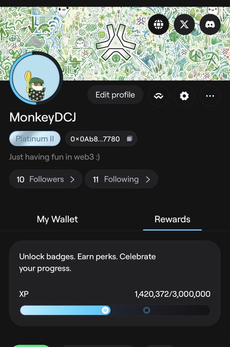 The image shows an iPhone screen displaying a social media app called MonkeyDCCJ, which has a profile picture of a monkey with a spoon. The app's interface features a list of followers and a rewards system for users who engage with the content posted by the account. The post also mentions XP (XP) points as a reward for interacting with the content on the app.