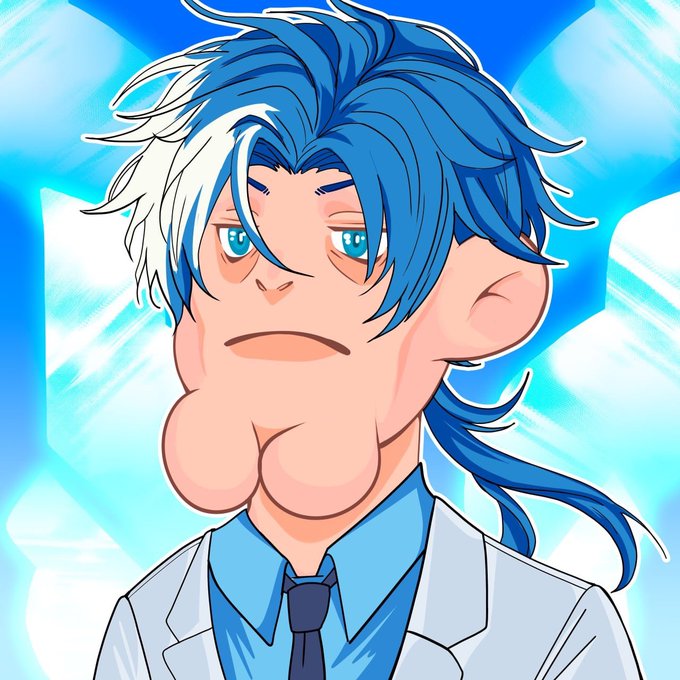 An anime-style character with blue and white hair, wearing a white lab coat over a blue shirt and tie, with a bright blue glowing background. The image ties into the post by serving as a stylized promotional graphic for the "10x GTD" (guaranteed) drop event for @DigiDigi_NFT on EVM chains over 24 hours.