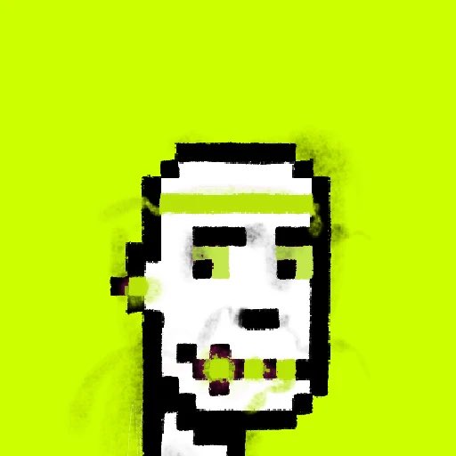 A pixelated CryptoPunk with a neon green background and a mouth accessory relates to the post's desire to believe in a floor price of 10 ETH for #brokerpunk.
