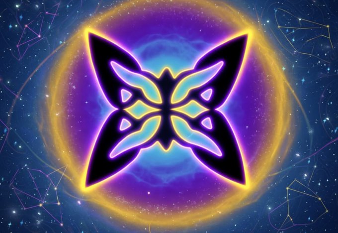 In this image, there is a digital illustration of a butterfly in a vibrant shade of blue with yellow accents. The butterfly has multiple wings spread out, giving it a sense of motion and life. In the background behind the butterfly, stars are scattered across the sky.