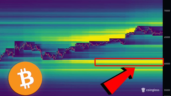 The image has a purple hue to it, which suggests that it could be a screenshot or a graphic from a computer screen displaying a cryptocurrency chart. The main focus of this screenshot is a bitcoin price graph with several levels indicating fluctuations. A red arrow points towards the bottom right corner and above the top left corner, possibly pointing out extreme prices or trends in Bitcoin's market movement. The post suggests that these extreme values should be watched attentively to avoid risks while investing in Bitcoins or Bitcoin trading.
