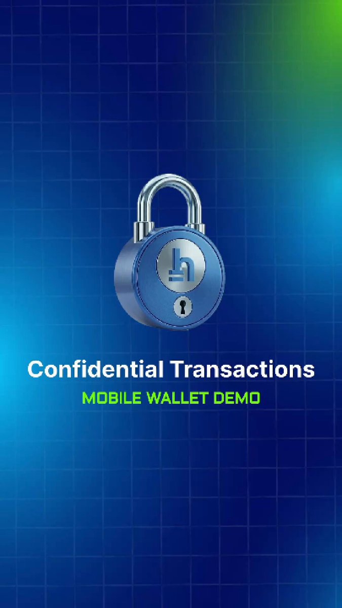 The image shows a blue lock with a key, which appears to be a padlock or combination lock. The background of the image has a blue color scheme that matches the lock's color. There are two types of transactions displayed in the image - private and public. The text "Confidential Transactions" is written above the lock, indicating its association with secure transactions. The post also mentions the presence of mobile wallet demos, suggesting that this image might be related to a new app or service offering users the ability to securely store their payment information on their smartphones.