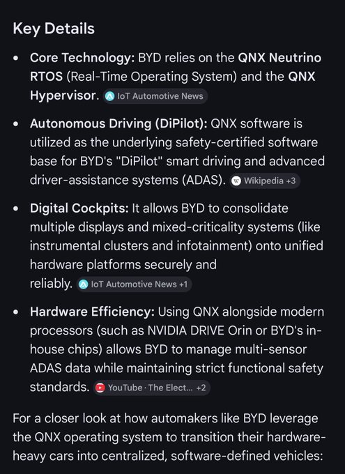 The main focus of the image is the phrase "$BB is blowing up rn bc its QNX platform is in almost every Chinese, American & European manufactured EV@UnitreeRobotics @Blackberry QNX as a foundational" which is likely related to the information given about BMW and their robotics technology. The post appears to be discussing key details of automobile driving technology or robotics systems developed by BMW, possibly with reference to Chinese consumers' preferences for BYD vehicles in terms of technology.