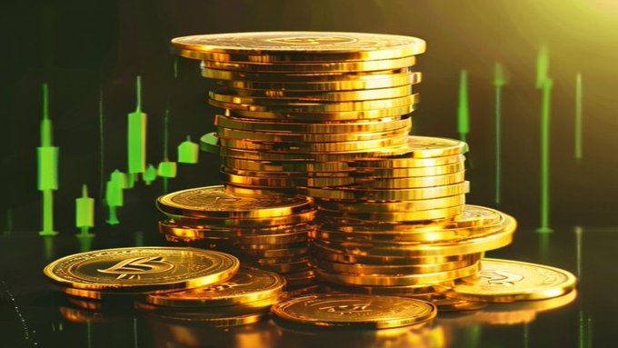 A stack of gold Solana (SOL) coins sits prominently in front of a green candlestick chart showing an upward price trend, visually reinforcing the post's message of a massive breakout week for the cryptocurrency.