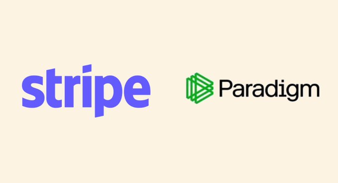 The image displays the logos of **Stripe** (in purple) and **Paradigm** (in black with a green geometric icon), representing the two companies co-leading the incubation of Tempo—a stablecoin payments Layer-1 blockchain that raised $500M in Series A funding in October 2025 at a ~$5 billion valuation, according to the accompanying post.