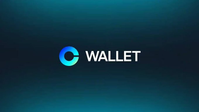 The Coinbase Wallet logo, featuring a blue-to-cyan gradient 'C' symbol next to the word 'WALLET' in white text on a dark teal background.