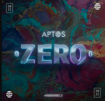 The image features a purple background with the words "Aptos" written in white letters, followed by the word "ZERO" in blue letters. The text is slightly tilted to the right side of the frame. Below this, there are two small circles containing numbers and a dollar sign, indicating that the post is related to an item for sale or promotion.