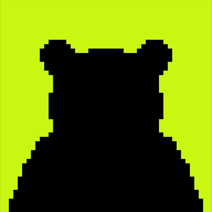 A simple pixelated black silhouette on a bright yellow-green background resembling a stylized bear or creature shape.