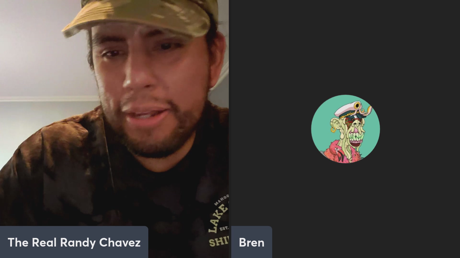 The image shows a man wearing a hat with his face displayed on a computer screen along with another person's face. The background of the image is black, making both faces stand out prominently against it. The caption for the image reads "The Broadcast #304 with Bren Tradess on TA, VeeFriends, VeVe, $OMI Dacat and more!".