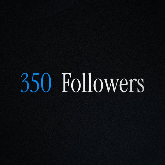 A dark background displays the text "350 Followers" in elegant blue and white serif font, with "350" in blue and "Followers" in white. This image likely serves as a follower milestone announcement accompanying a cryptocurrency giveaway promotion, suggesting the account is celebrating reaching 350 followers while soliciting engagement and Solana wallet addresses.