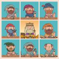 A small pixel art illustration featuring a 3x3 grid of chibi-style characters with red hair, some wearing animal-themed hats.
