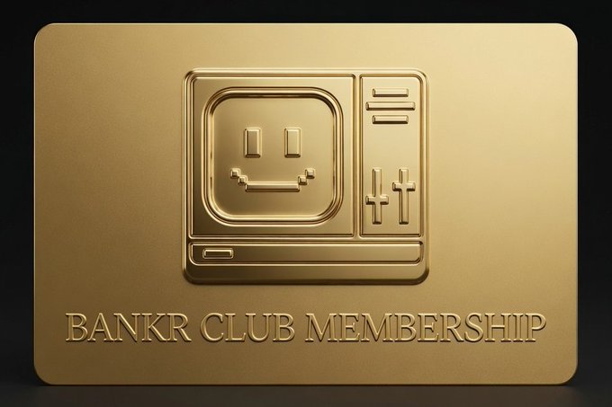 A gold metallic card with an embossed smiley face computer design and the text 'BANKR CLUB MEMBERSHIP'.