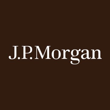 The image displays the J.P. Morgan logo in white serif text against a dark brown background, representing the bank behind the launch of JPM Coin ($JPMD), its USD-denominated deposit token now available on the Ethereum blockchain for institutional clients via Kinexys by JPMorgan.