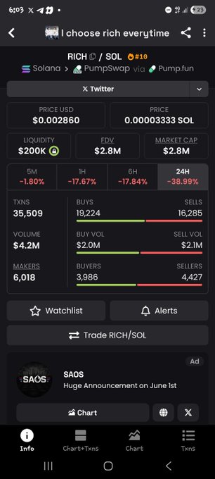 ursa's trading app displays a black screen with red and green bars, displaying the current market cap of $2,838,000, $2,843,000, and $2,861,000 for Bitcoin, Ripple, and Ethereum respectively.