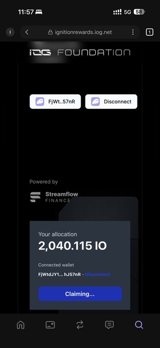 The image shows a phone screen displaying a website called "ignition reward foundation". The user has just received their allocation, which is 2,400,110 dollars. They have been claimed for an amount of money that was paid by someone else. The website also provides instructions on how to claim the funds and what actions need to be taken.