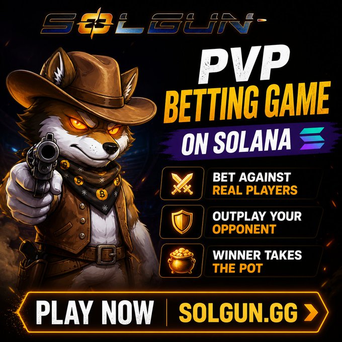 The image features a cartoon dog wearing a cowboy hat, holding a gun and standing against an opponent with a shield. The text in the image reads "Who's up for some matches in @lobothewolfpup new game called Solgun? $LOBO $SOL". This suggests that there is a new game being played on the platform called "Solgun" where players can engage in virtual battles against opponents using their weapons. The game seems to be related to the popular video game series "Lobothewolf", which features characters like the dog from this image as part of its gameplay mechanics.