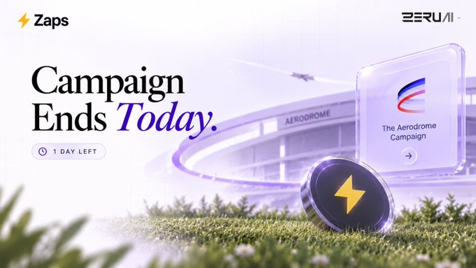 Zaps promotional banner for 'The Aerodrome Campaign' ending today with 1 day left, featuring a lightning bolt token on grass.