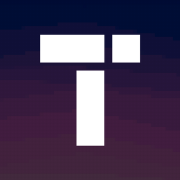 A white 'T' logo composed of three rectangular blocks against a dark purple-to-blue gradient background.