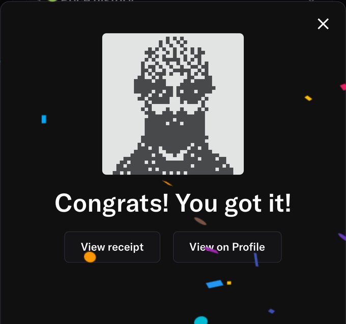 The image shows an open window displaying a screenshot of a message congratulating someone for doing something great, such as achieving good results or receiving recognition for their accomplishments. The background is black, emphasizing the text on the screen. At the bottom of the window, there are three buttons labeled "View profile" and "Receipt". These buttons indicate that the viewer can access additional information about the congratulatory message or receive a digital signature as evidence of successful transactions made within the online platform.