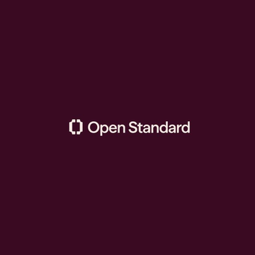 Maroon background displaying the 'Open Standard' logo in white text with a geometric icon.