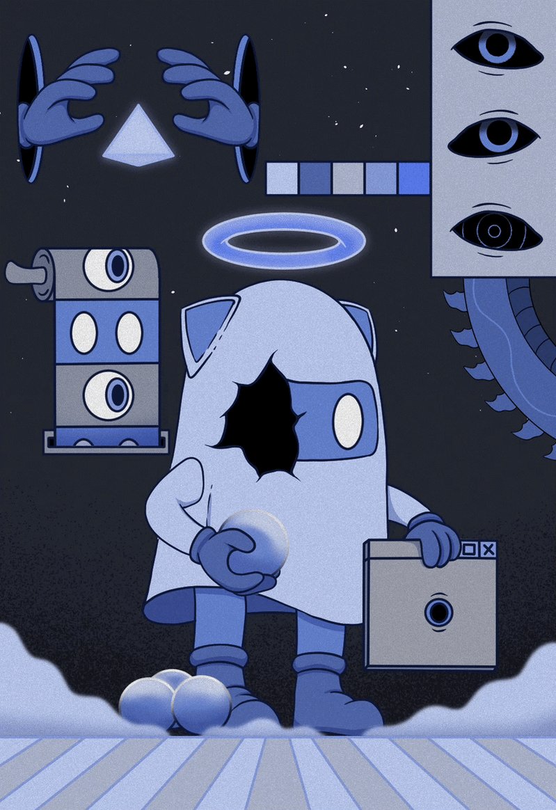 The image features an illustration of a robot with blue eyes and arms holding a camera. The background shows a dark sky filled with stars, giving the impression that the robot is floating or traveling through space. The caption reads "New Drop on TransientLabs" which suggests that this artwork might be related to a new project or concept in the art world.
