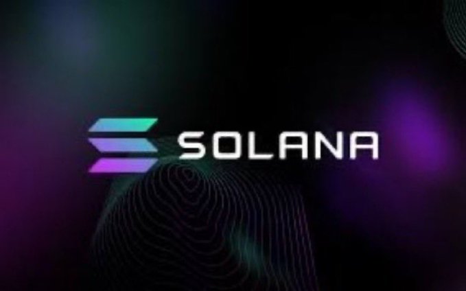 The image displays the Solana logo, featuring its signature gradient purple-to-teal "S" symbol alongside the word "SOLANA" in white text, set against a dark background with purple hues and subtle wave patterns. This branding directly ties to the post's $100 SOL giveaway, reinforcing the promotional context of the crypto giveaway.