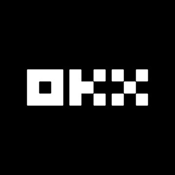 The word "OKX" appears in bold white pixelated lettering against a black background.