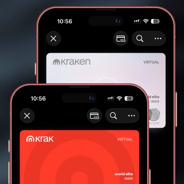 The image shows two mobile app interfaces, one for "Krak" and another for "kraken," displaying virtual debit cards. This visually supports the post's announcement of Krak's expanded funding methods for their virtual debit cards.