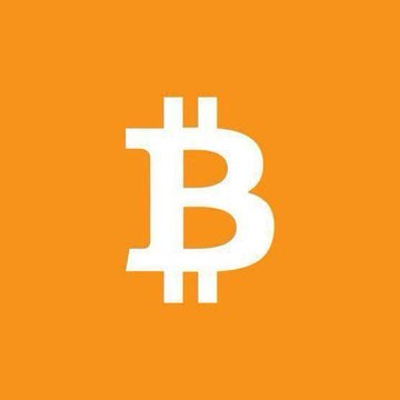 Bitcoin logo (₿) in white on an orange background.