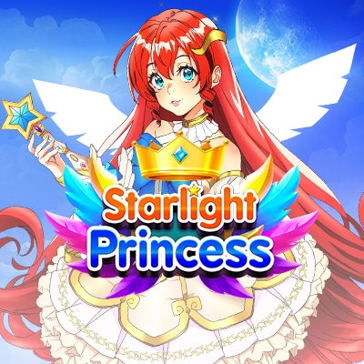 A promotional image for "Starlight Princess" featuring an anime-style red-haired princess with angel wings holding a star wand and a crown, set against a starry night sky. The caption text "Starlight Princess" is prominently displayed in colorful letters, tying into a recruitment or giveaway announcement asking people to submit their entries.