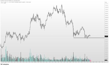 A candlestick chart of Bitcoin (BTC) trading on TradingView, showing price action with a highlighted horizontal support level around $115K–$116K and a notable price drop on the right side. The chart visually supports the post's discussion about missing a final "capitulation candle" before a potential reversal, illustrating the recent decline after a high near $126K.