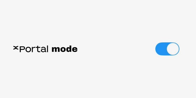 The image displays a toggle switch in the "on" position (blue) next to the bold text "**Portal mode**," visually illustrating the post's sentiment that this setting is the only acceptable option.