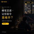 An advertisement for GWAAX featuring Chinese text that translates to 'Contract trading, why are you still losing money?' with a person silhouetted against a city skyline.