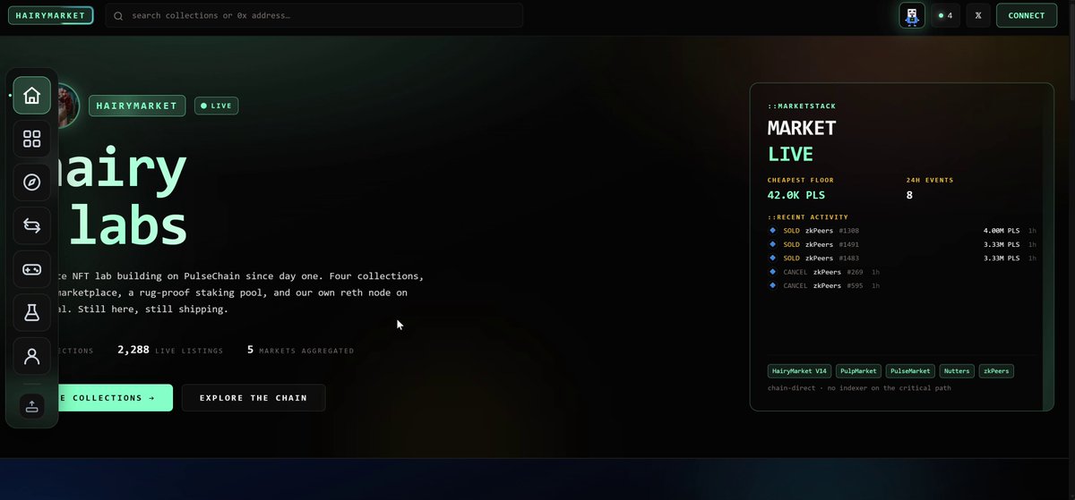 The image features a computer screen with a website called "airy labs", which appears to have new features added recently. The screen displays an interface with a green color scheme, likely due to the background color. It seems that a person has added more tools to this web page, and there are more NFT tools available as well. Additionally, the post suggests that a collector can be found at #plsx or hex on this page. The image also contains text about some services running in the background, which could relate to how users interact with the site.
