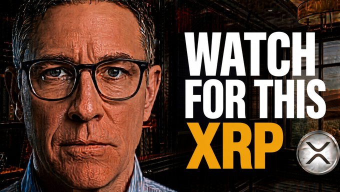 A YouTube thumbnail showing a close-up of a man's face on the left, with bold white and yellow text reading "WATCH FOR THIS XRP" alongside the XRP cryptocurrency logo on the right, promoting content about XRP futures volume and the Clarity Act.