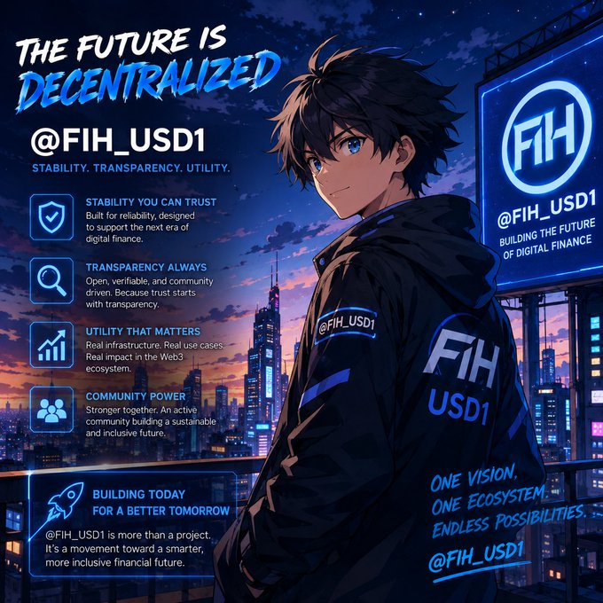 The image features a young man wearing a black jacket with blue text, standing against a city skyline backdrop. The caption of the image reads "Good Morning Builders, The future of finance is being shaped by projects that focus on accessibility, transparency, and real-world utility". This suggests that the post might be related to FinTech or digital innovation in the financial industry.