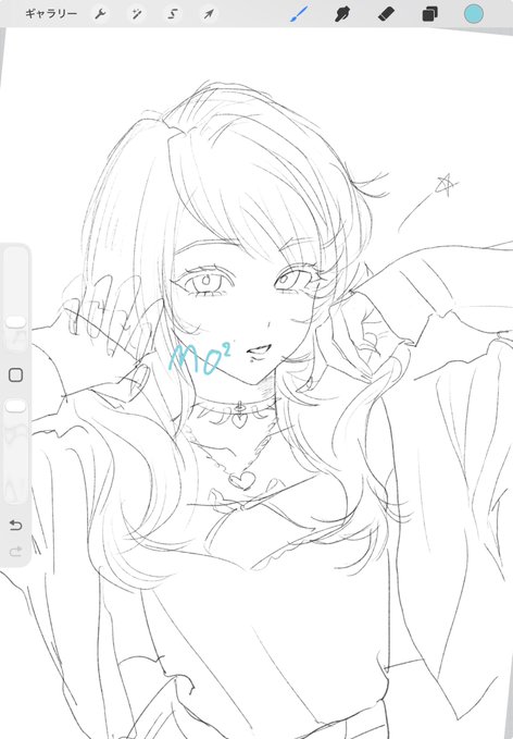 A digital sketch of an anime-style girl with long hair, winking, and holding her hand up with a peace sign, featuring the handwritten text "Mo²" near her face. The "ORB💎💎" caption complements the artwork, with "Mo²" likely being the artist's signature on the drawing.