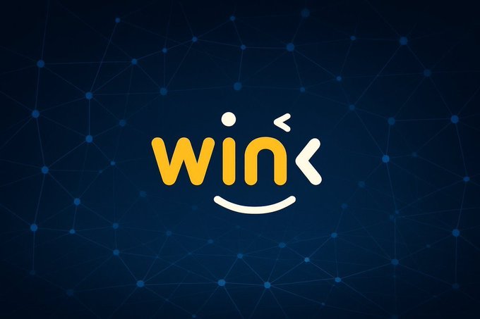 A logo with the text 'win' styled in yellow and white letters against a dark blue background with a network-like pattern, featuring a smiley face design where the 'w' is an eye and '<' is a winking eye.